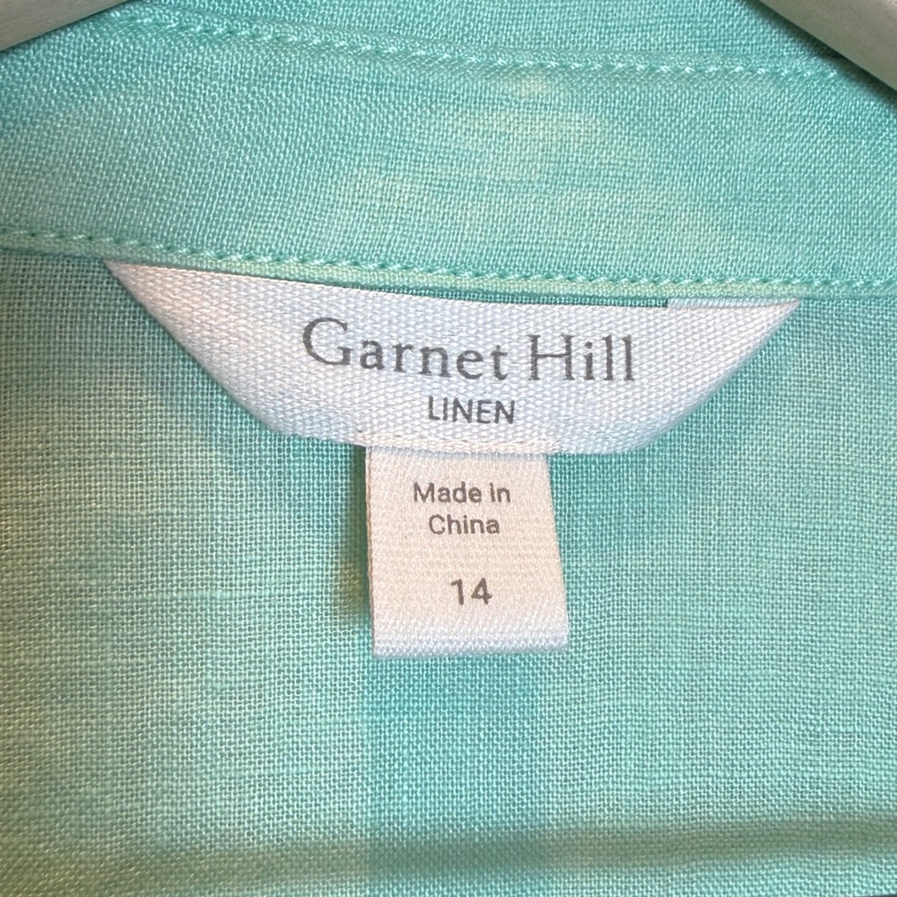 Garnet Hill 14 100% Linen Dolman Sleeve Button Down Shirt Top Seafoam Green - Picture 4 of 9